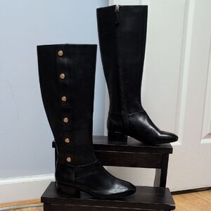 Nine West Oreyan Leather Black Boots with Gold Buttons Size 5.5M